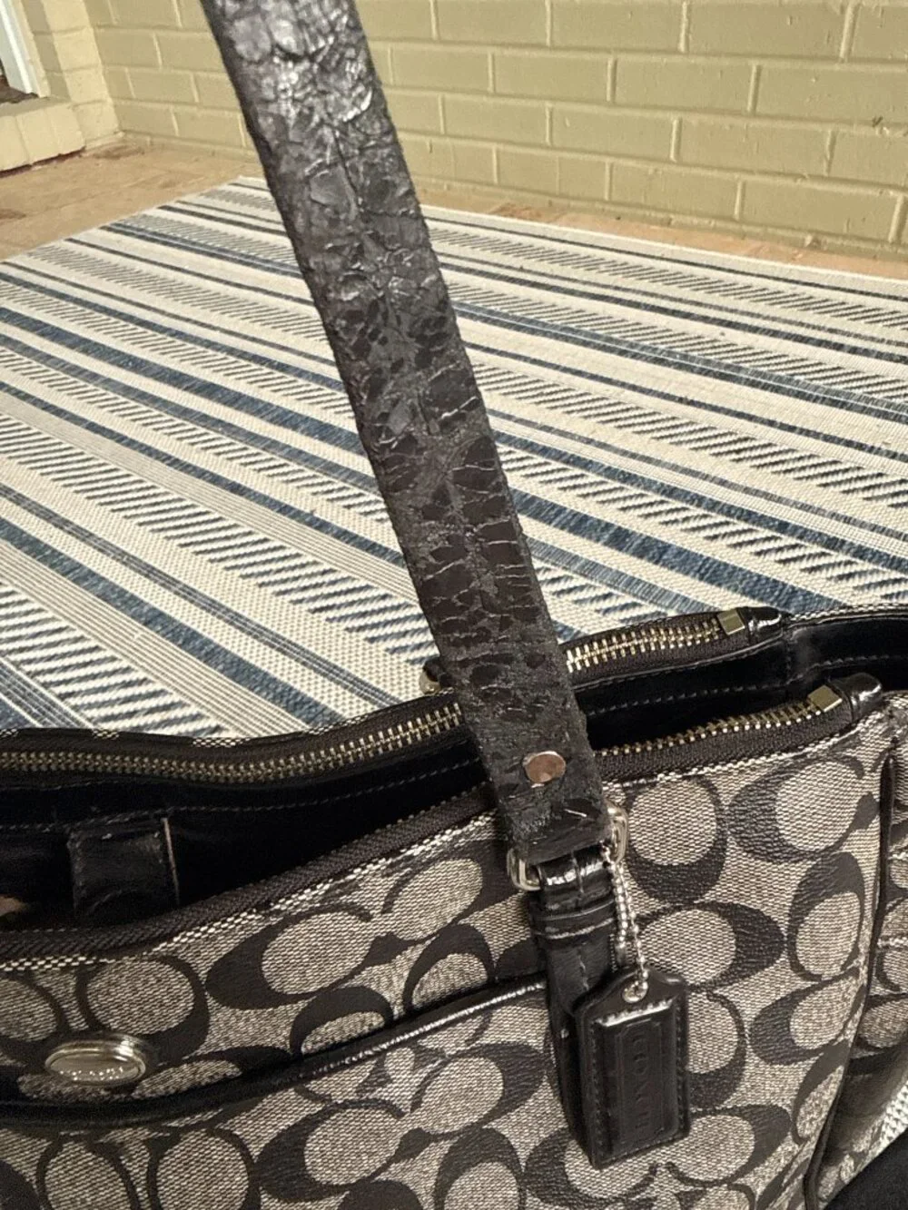 Coach Signature Diaper Tote Bag Black Gray Jacquard Canvas Baby Bag F25741